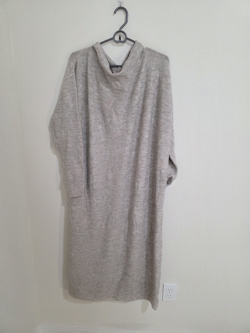 Light Gray Cowl-Neck Knit Sweater Dress